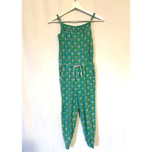 Boden Girls Jumpsuit 8 9 Yr Green Floral Sleeveless Pockets